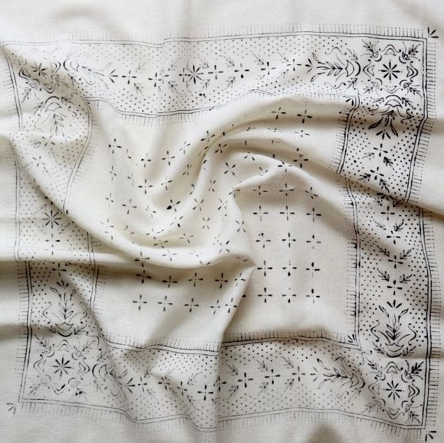 Eco Raw Studio Cream Classic Print Naturally Dyed Bandana in Black Ink ER6