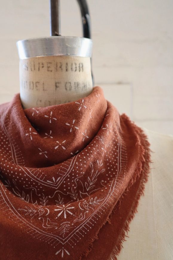 Eco Raw Studio Terracotta Classic Print Naturally Dyed Bandana in White Ink ER11