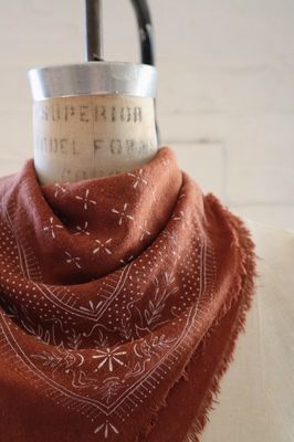 Eco Raw Studio Terracotta Classic Print Naturally Dyed Bandana in White Ink ER11