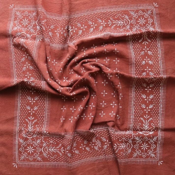 Eco Raw Studio Terracotta Classic Print Naturally Dyed Bandana in White Ink ER11