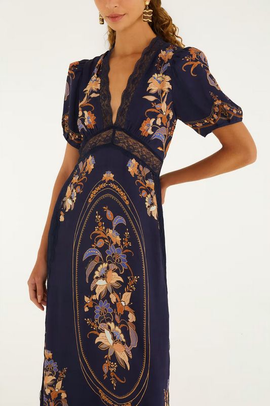 Farm Rio Lara Navy Blue Maxi Dress