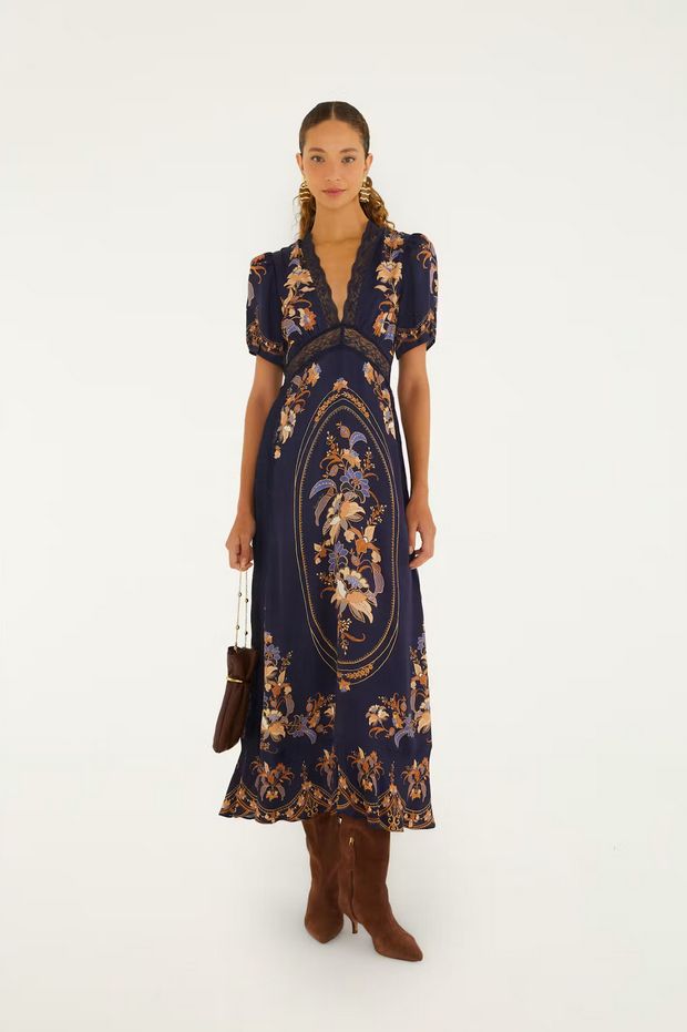 Farm Rio Lara Navy Blue Maxi Dress