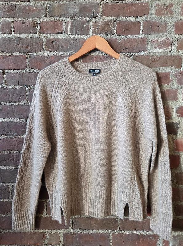 Estheme Cashmere Cable Sleeve Crew Neck Sweater