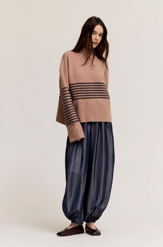 Grade &amp; Gather High Neck Stripe Wide Hem Sweater