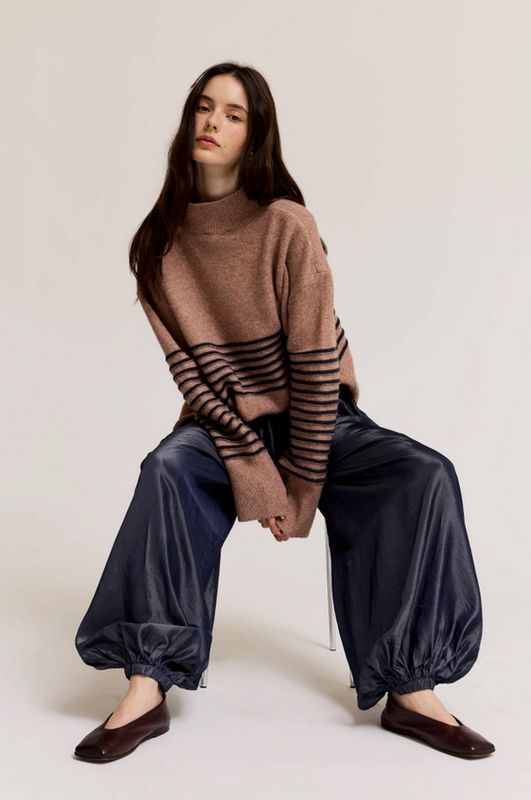Grade &amp; Gather High Neck Stripe Wide Hem Sweater