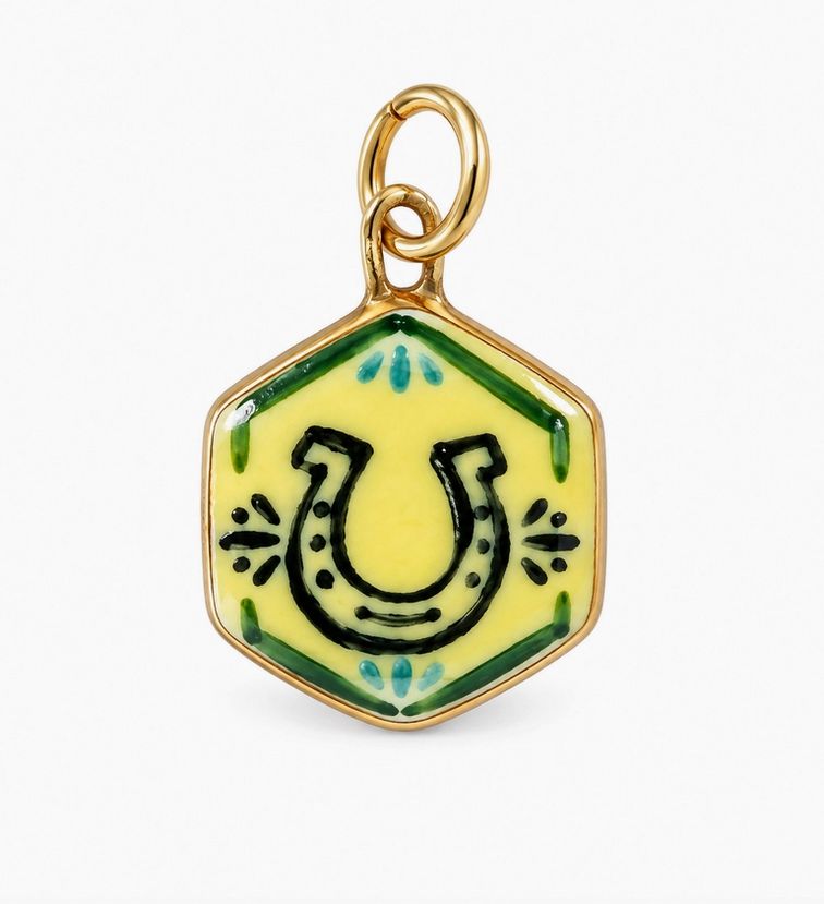 Sha Parle Cowboy Horseshoe Hexagon Colored Charm in Yellow SH40