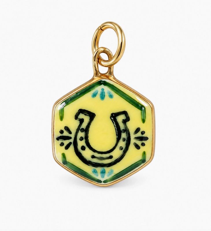 Sha Parle Cowboy Horseshoe Hexagon Colored Charm in Yellow SH40