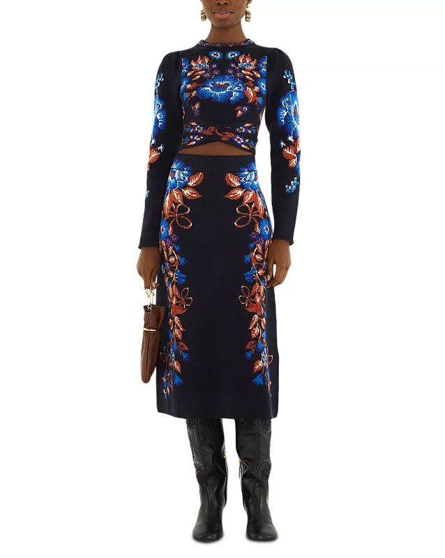 Farm Rio Bow Garden Blue Knit Top