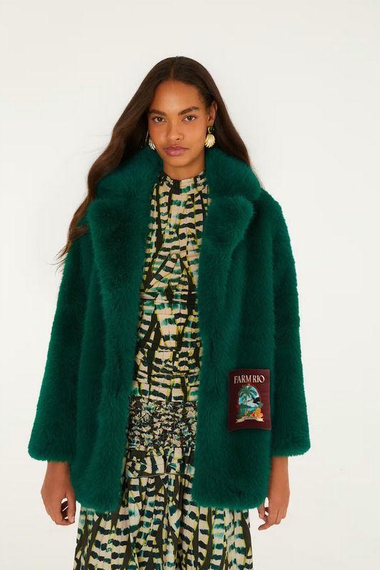 Farm Rio Faux Fur Green Coat