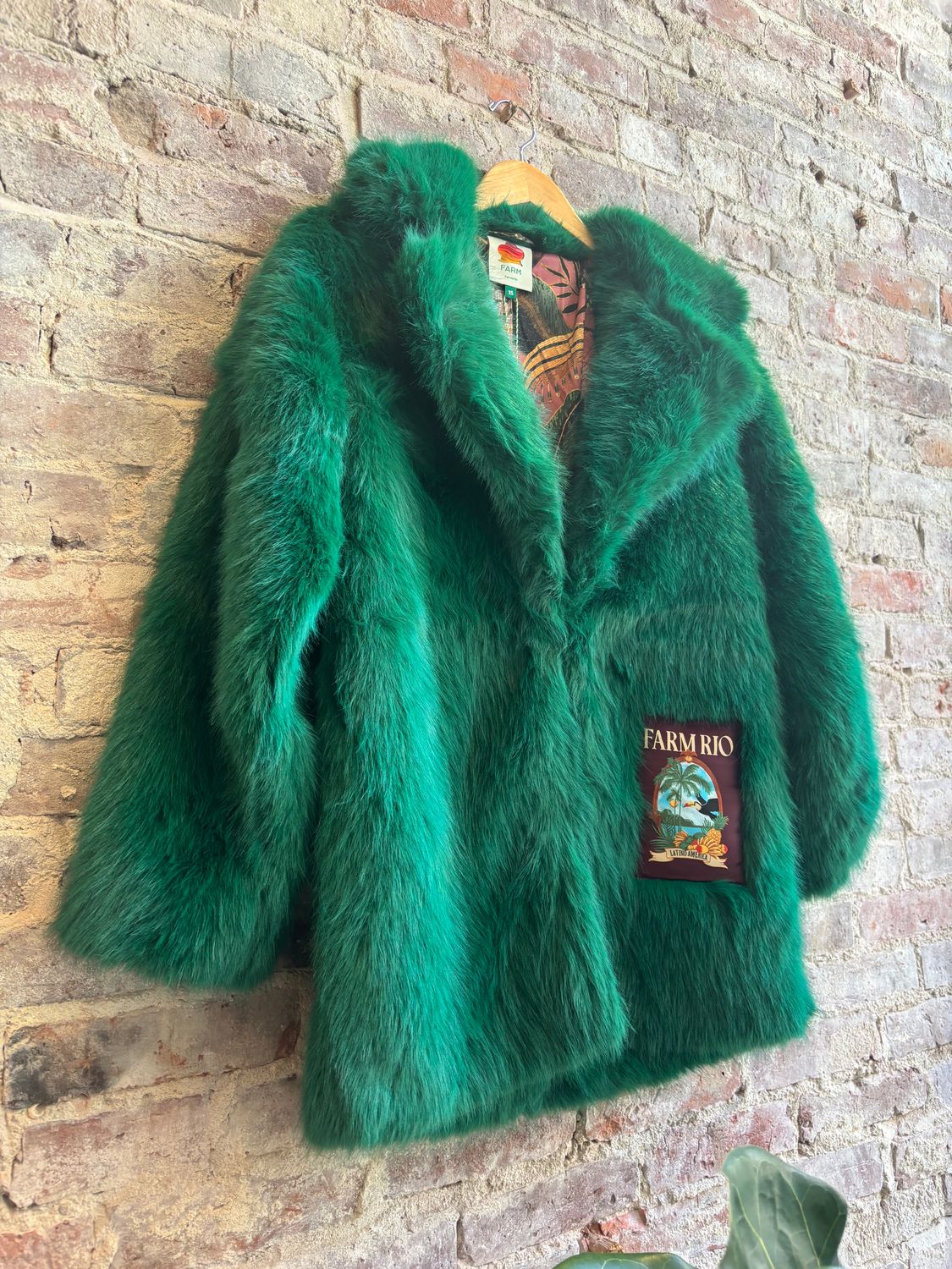 Farm Rio Faux Fur Green Coat
