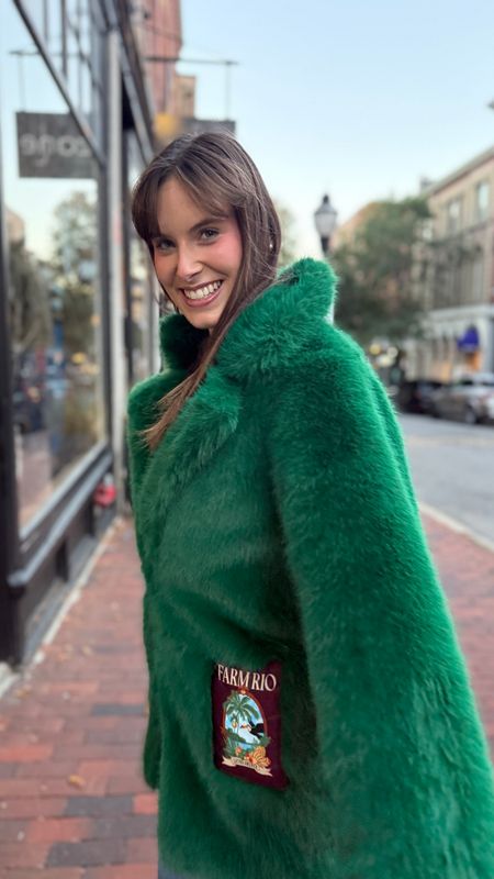Farm Rio Faux Fur Green Coat