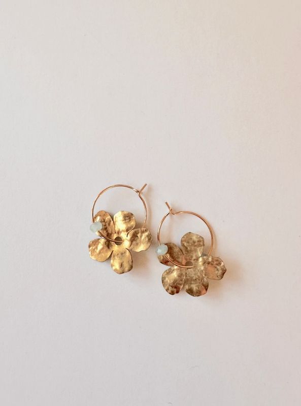 Found &amp; Feral Gold Filled Hoop Hammered Brass Flower Earrings - Light Blue FF21