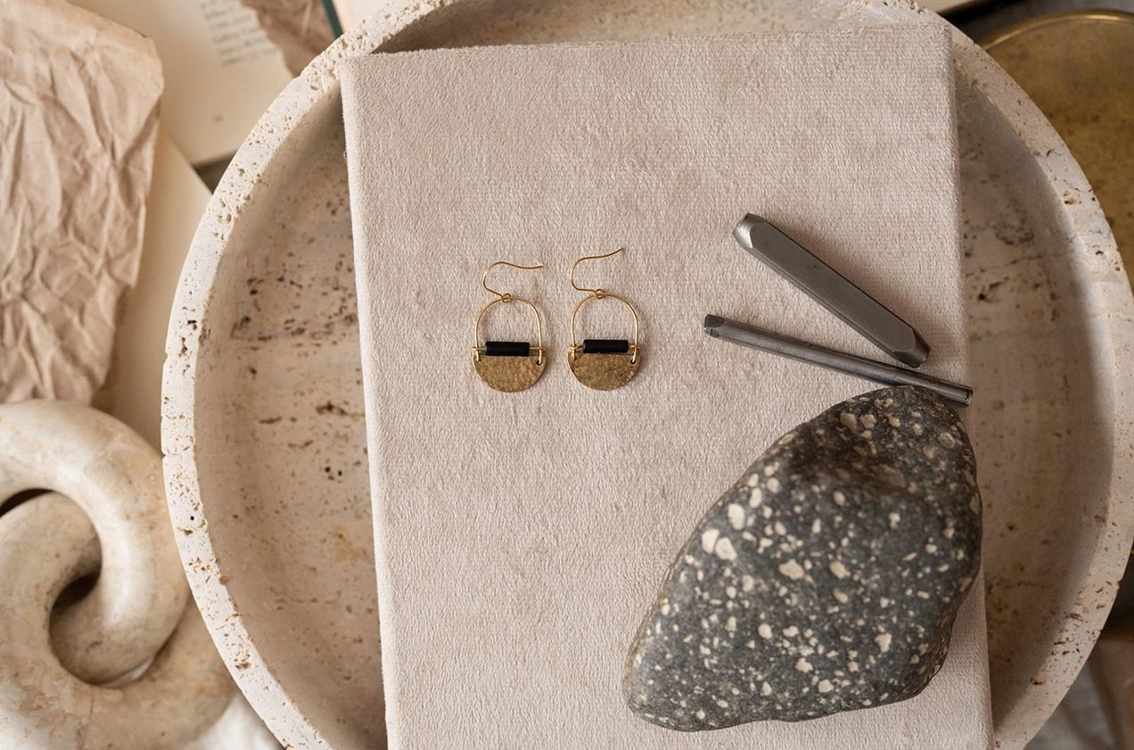 Found &amp; Feral Mini Drop Earrings - Black Tourmaline FF27