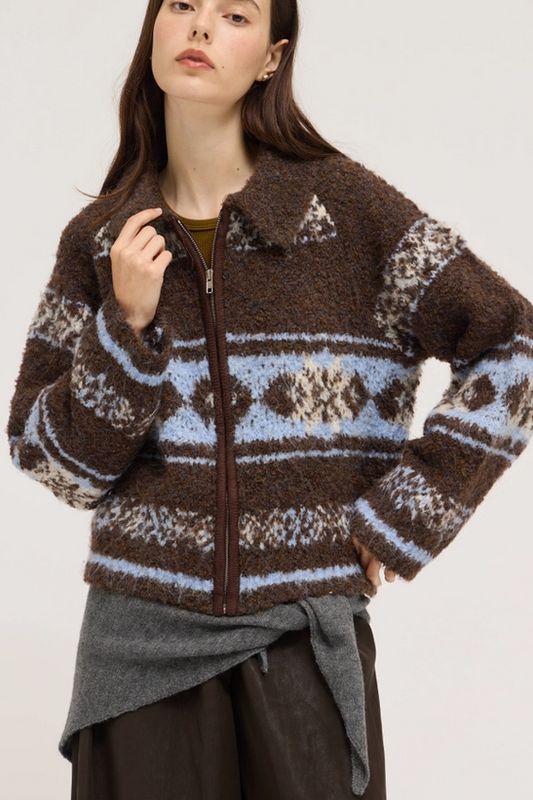 Grade &amp; Gather Fair Isle Zipper Cardigan