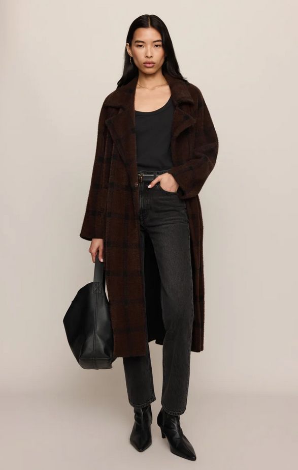 Z Supply Crosby Plaid Cocoon Coat Dark Chocolate
