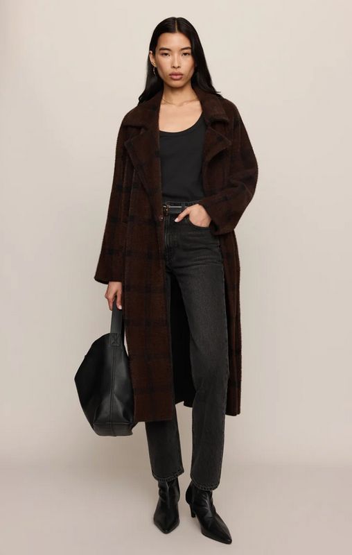 Z Supply Crosby Plaid Cocoon Coat Dark Chocolate