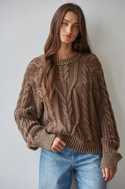 By Together Knit Sweater Cotton Cable Knit Crew
