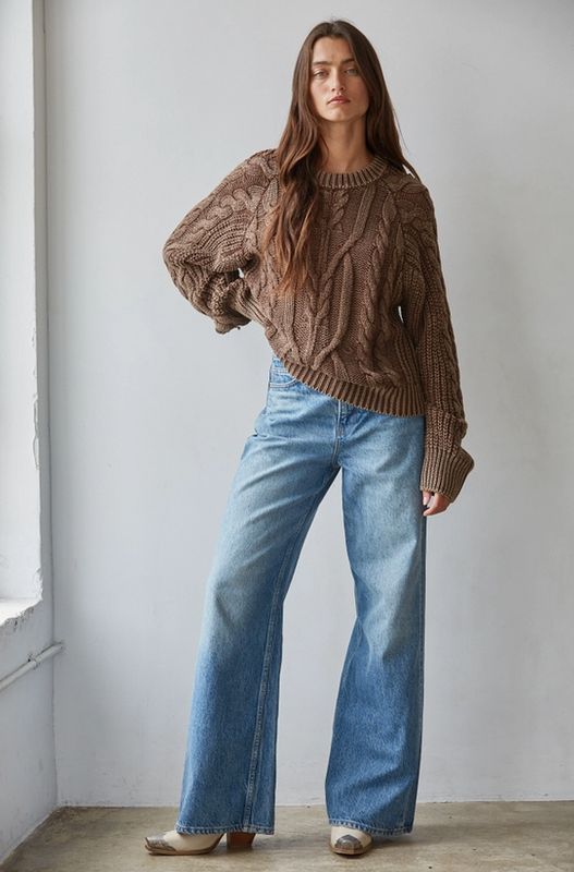 By Together Knit Sweater Cotton Cable Knit Crew