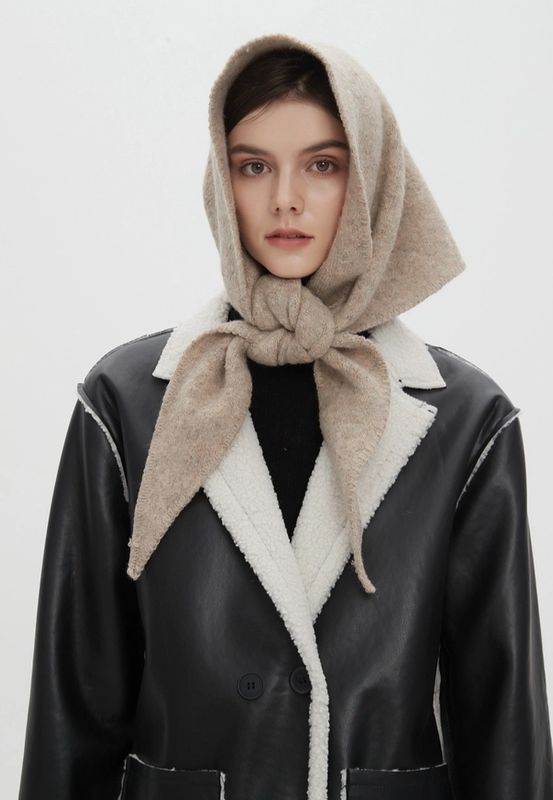 Adorro Oat Solid Knit Triangle Scarf AD181