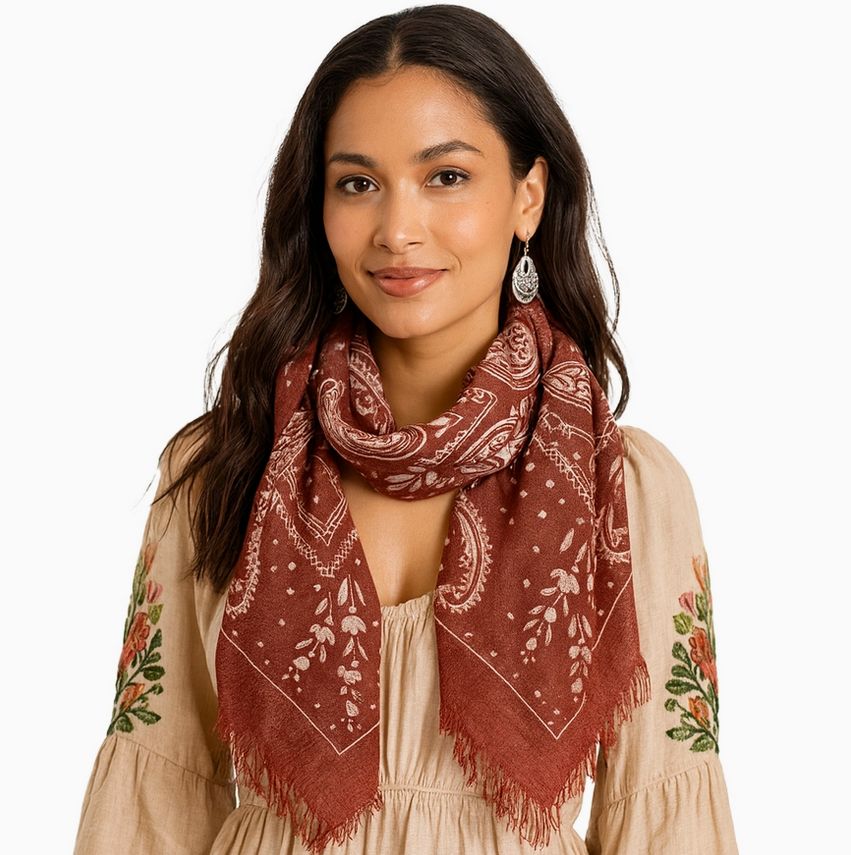 Blue Pacific Cashmere Wool Paisley Scarf