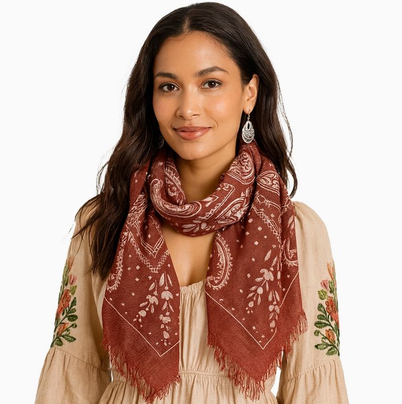 Blue Pacific Cashmere Wool Paisley Scarf