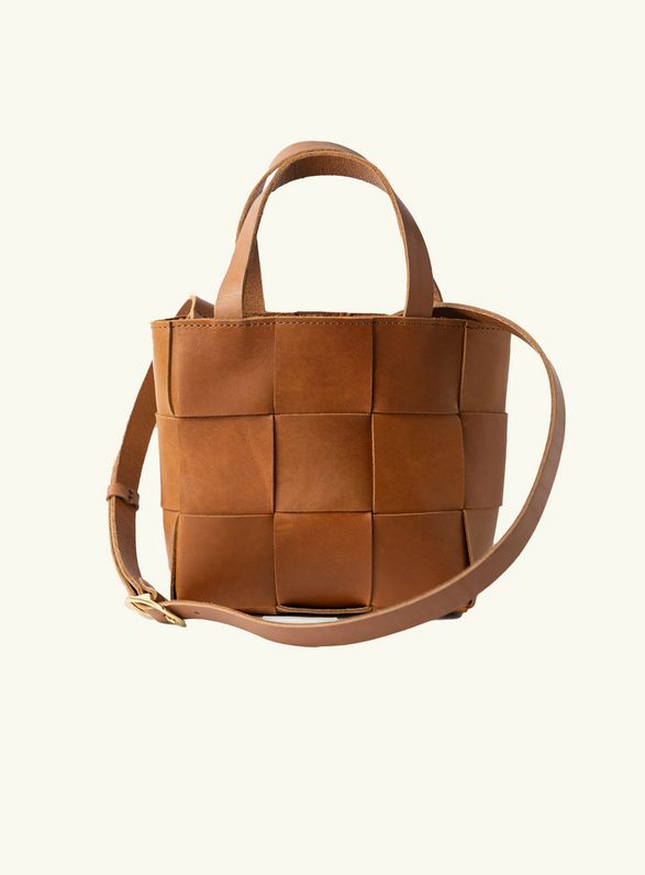 WP Standard Woven Full-Grain Leather Mini Tote Bag in Tan WP1