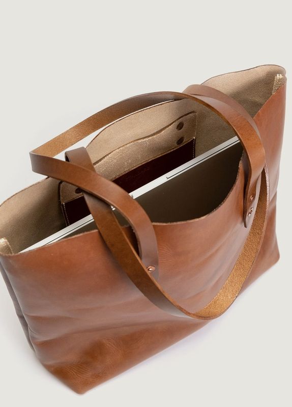 WP Standard Full-Grain Leather Simple Tote Bag in Black WP6