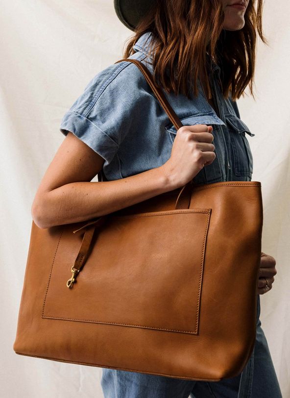 WP Standard Full-Grain Leather Oversized Tote Bag in Tan WP3