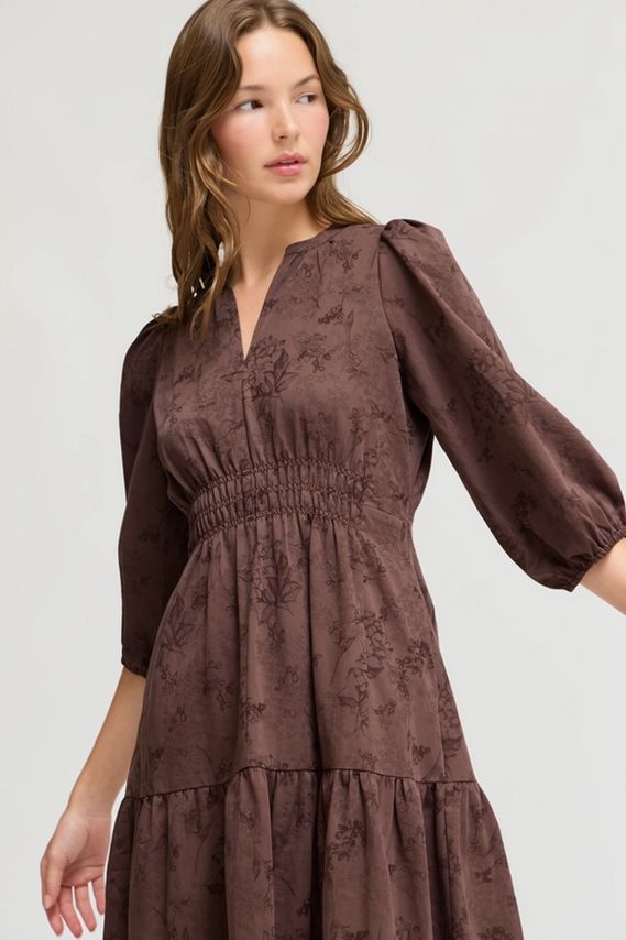Grade &amp; Gather 3/4 Sleeves Printed Midi Dress