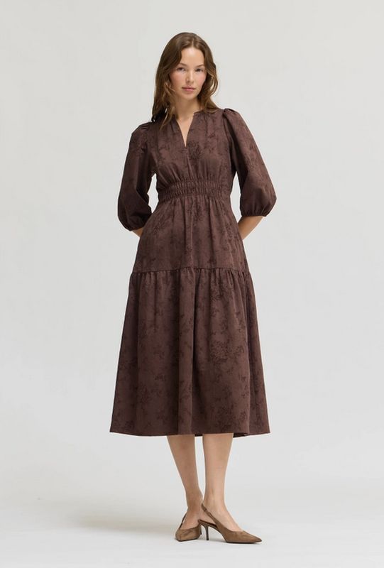 Grade &amp; Gather 3/4 Sleeves Printed Midi Dress