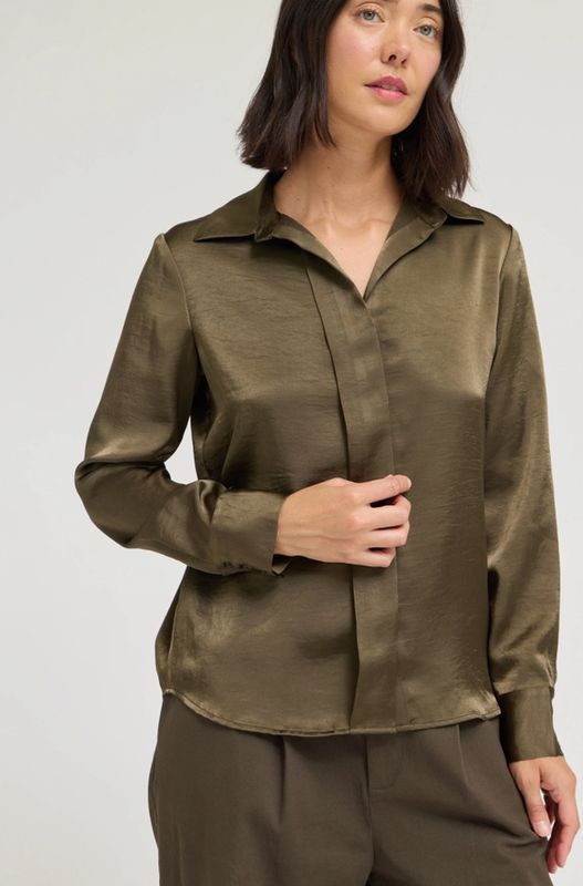 Grade &amp; Gather Hidden Placket Satin Shirt