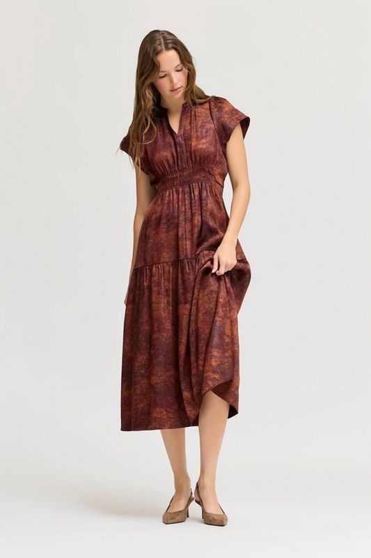 Grade &amp; Gather Printed Ruffle Satin Midi Dress