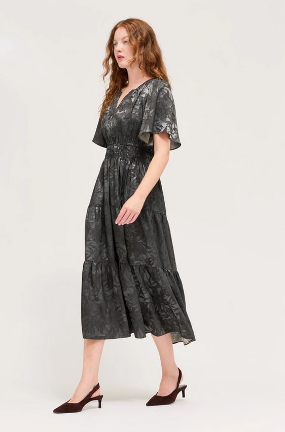 Grade &amp; Gather Smocked Waist Printed Satin Dress