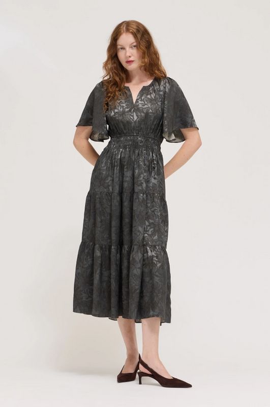Grade &amp; Gather Smocked Waist Printed Satin Dress