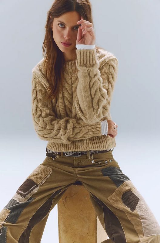Free People Riley Cable Knit Pullover
