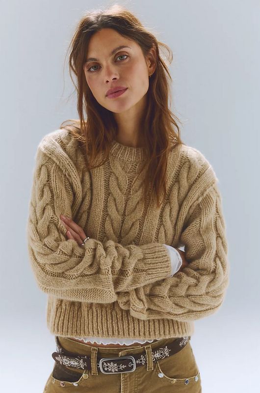 Free People Riley Cable Knit Pullover