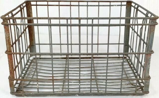 Antique Metal Milk Crate -18&quot; W x 11&quot; H