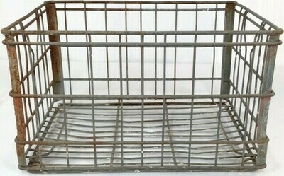 Antique Metal Milk Crate -18&quot; W x 11&quot; H