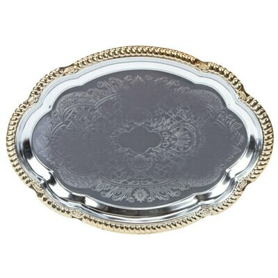 Stainless Gold Trim Oval Tray - 13" x 18"