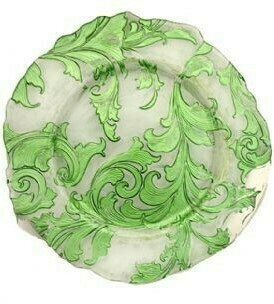 Green Damask Glass Charger