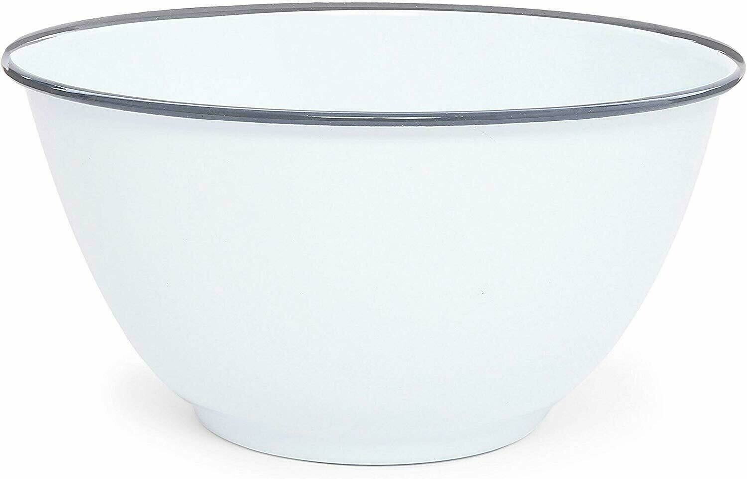 Small White Enamelware Footed Bowl - Grey Rolled Rim 16 Oz