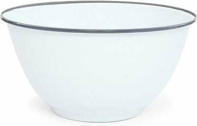 Small White Enamelware Footed Bowl - Grey Rolled Rim 16 Oz