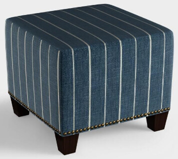 Ink Blue Stripe Ottoman