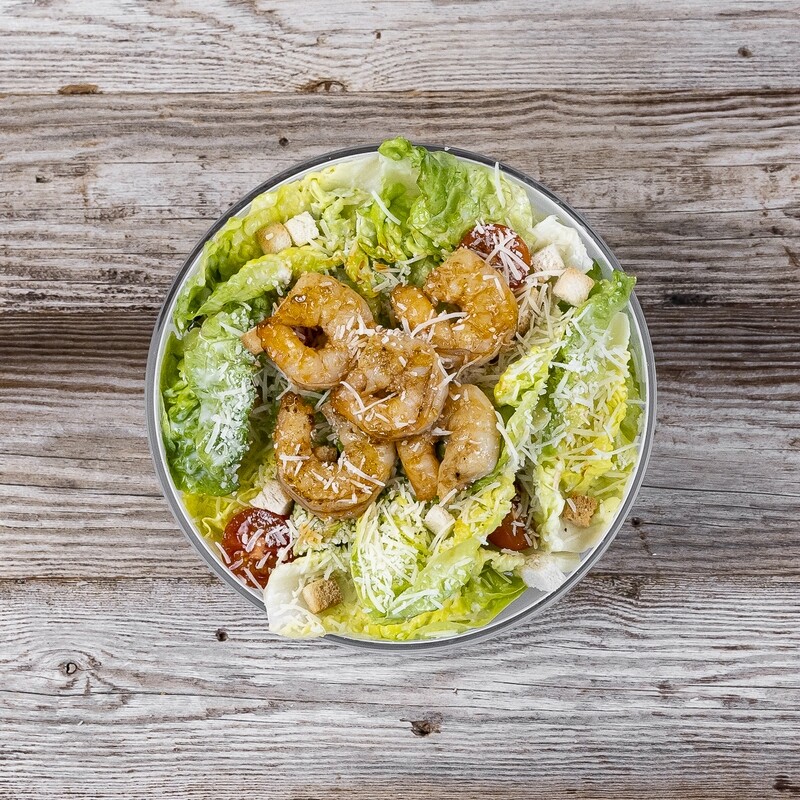 Caesar salad with tiger shrimp