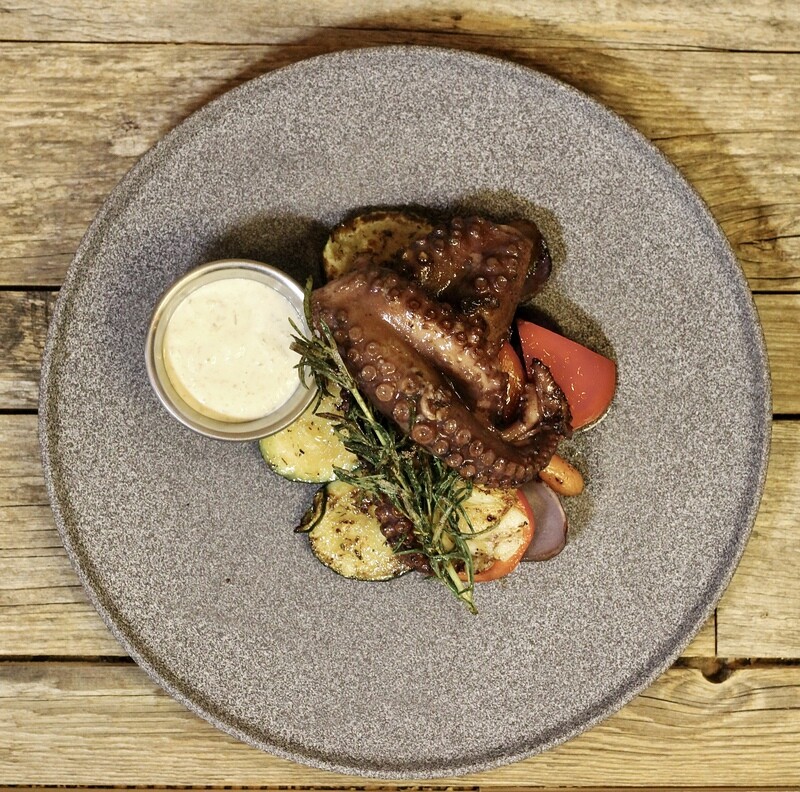 Grilled octopus with vegetables