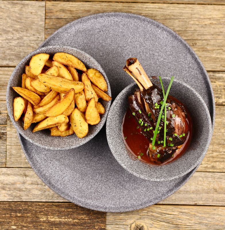 Lamb shank in red wine sauce