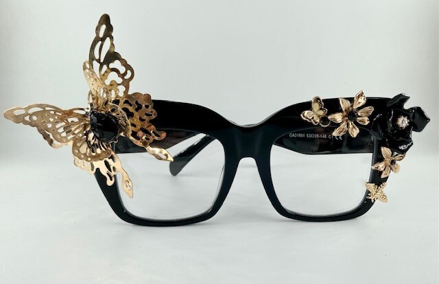 black frames with gold butterfly