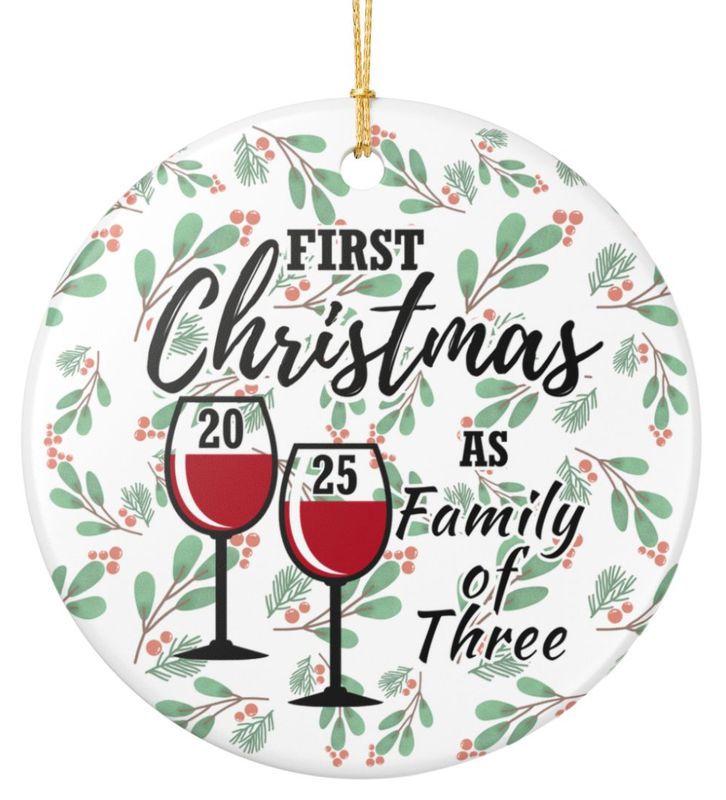 Our First Christmas As Family of Three Ceramic Ornament 2025