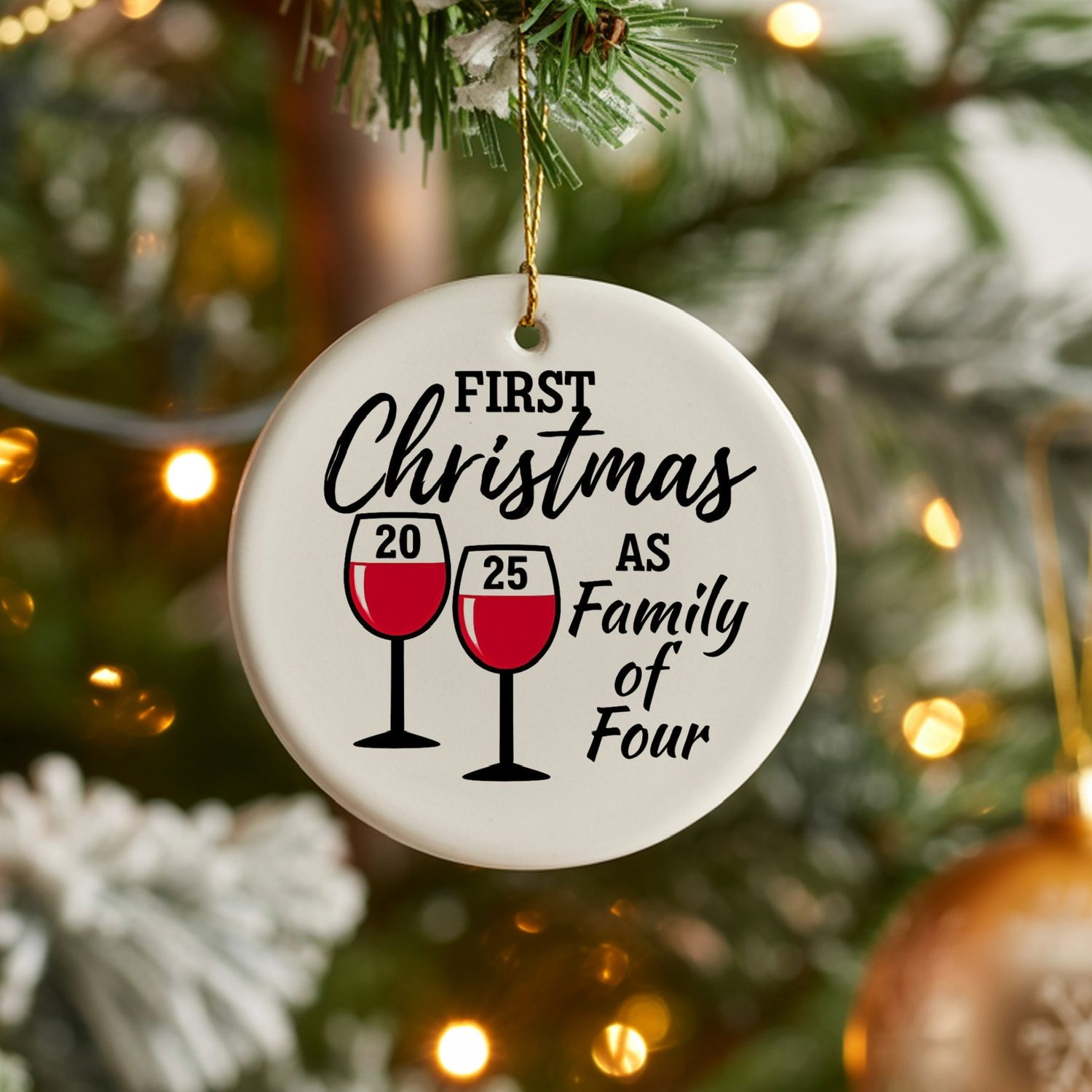 Our First Christmas As Family of Four Ceramic Ornament 2025