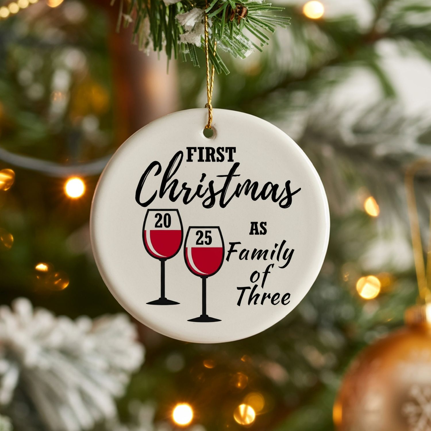 Our First Christmas As Family of Three Ceramic Ornament 2025
